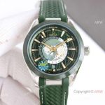 2023 New Swiss Omega Seamaster Aqua Terra Worldtimer 43 Green Rubbber Band Watch